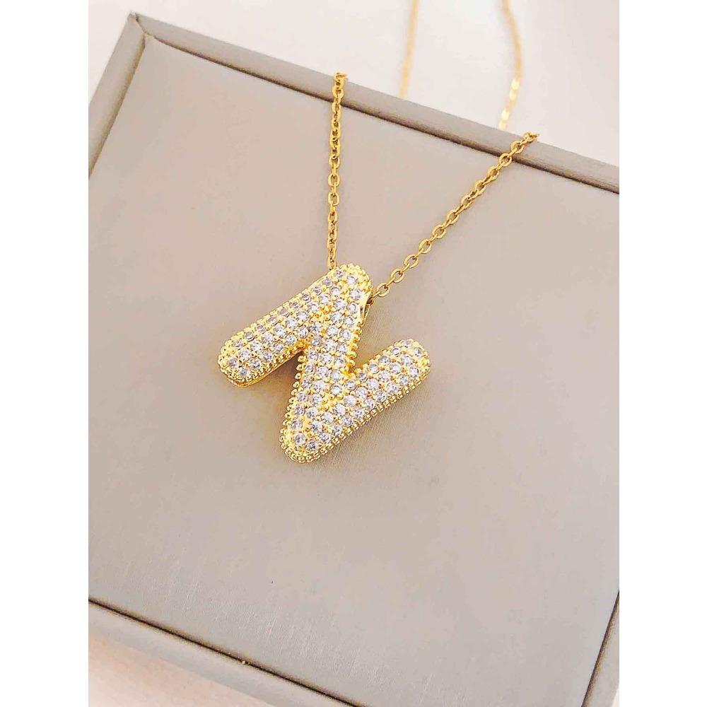 Necklace Female English Alphabet Necklace Female Hip Hop Full Zircon Delicate Clavicle Chain Personality Necklace