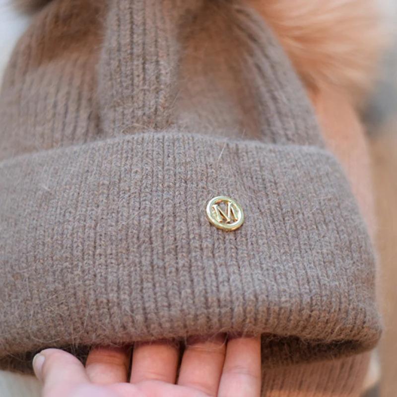 Winter Fox Fur Pompom Hats Angola Beanie For Women Studded Beaded Knitted Hats Outdoor Thick Warm Hat Casual Fashion Cap