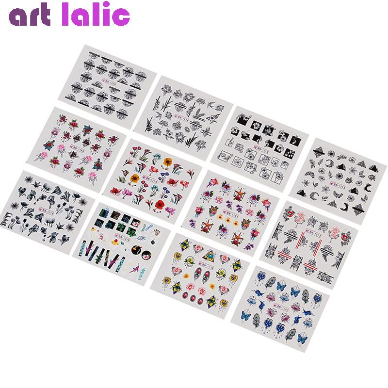 24pcs Baroque Nail Art Water Transfer Sticker Lace Flower Necklace Pattern Decorations Slider Manicure Watermark Decals