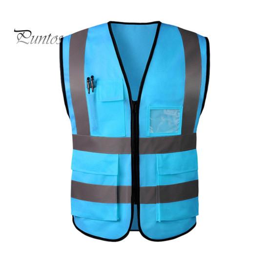 Arbeidsvest Herre Dame Refleksvest V-hals Ermeløs Glidelåslomme Pustende Nattsikkerhetsvest