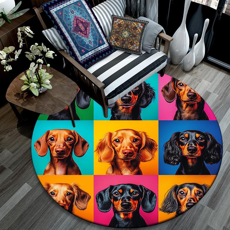 Dachshund Round Area Rug,Carpet Rug for Living Room Bedroom Sofa Playroom Decor,Non-slip Floor Mat
