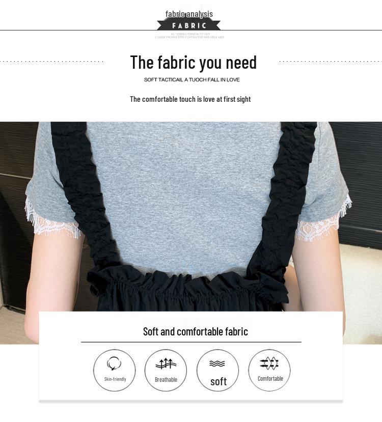 Summer 2026 Maternity Elastic Pleated Strap Dress & Lace Patchwork T-shirt Set