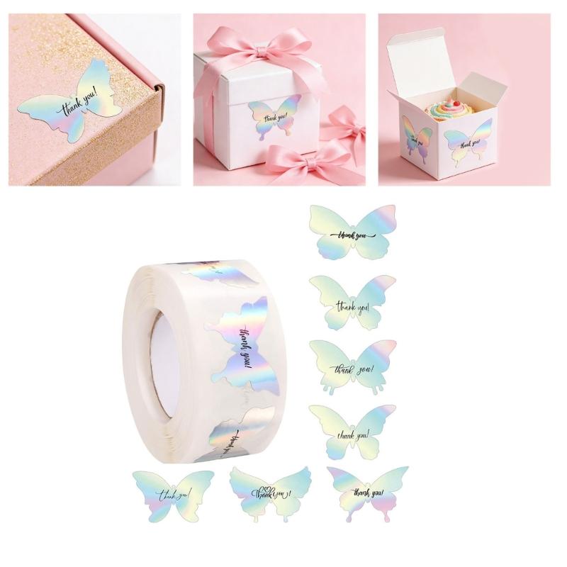 1 Roll Elegant Butterfly Thank You Sticker Selves Adhesive and Removable Ideal for Notebooks Albums and Decorations