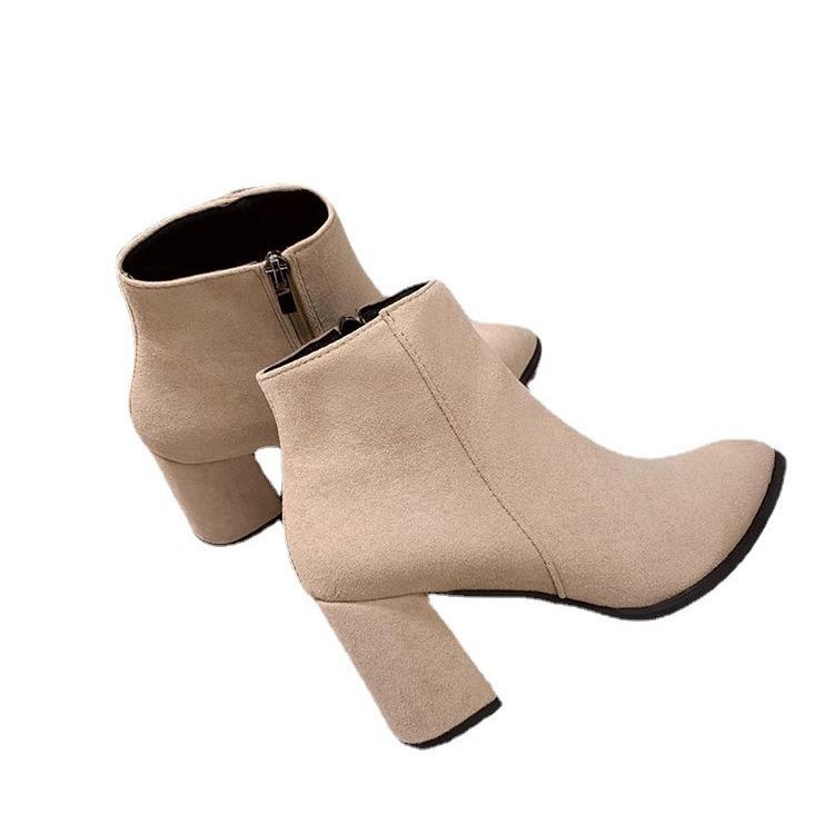 High-heeled boots women's 2025 autumn new side zipper suede pointed Korean version Ladies boots fashion thick heel