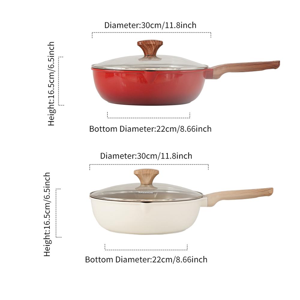 DONNOR Nonstick Ceramic Saute Pan with lid 12 Inch Anti-scalding Handle Cooker 5QT Capacity for Natural Gas / induction Cooker