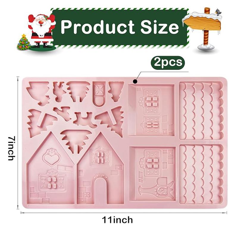 Christmas House Building block Chocolate Silicone Mold Gingerbread House Shape Cake Decoration DIY Biscuits Stencil Baking Tray