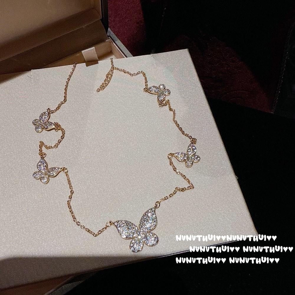 Jewelry, Vintage Delicate Butterfly Gem Necklace, 18K Gold Plated, Dot Diamond Filament Butterfly Earrings, Set