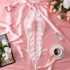 Women's Fancy Sexy Lingerie White Open Bra  Teddy Hollow Out Halter Backless Bodysuit Floral Embroidery Crotchless Underwear