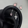 1 Pieza Pendiente de Hueso de Oreja con Colgante de Corazón y Cruz de Circonita Brillante en Forma de Oreja de Gato Para Mujeres Tendencia Accesorios de Piercing Corporal