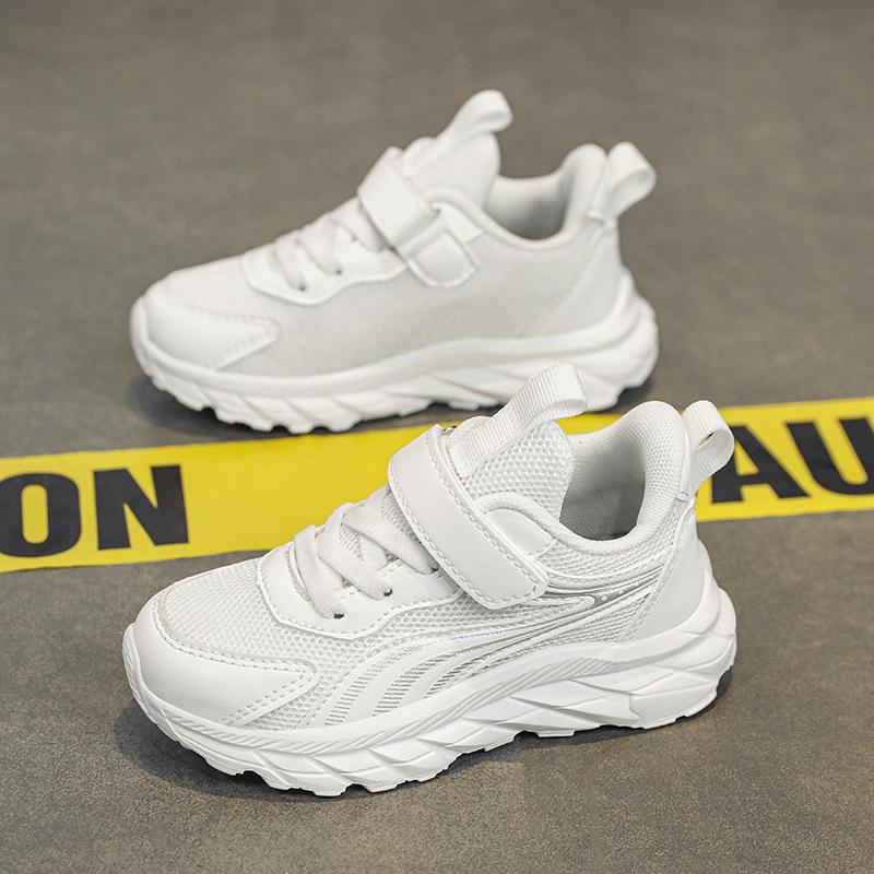 2025 New Autumn Children's Double Mesh Shoes Velcro Students Breathable Deodorant Mesh Lightweight Running Shoes Fly Knitting