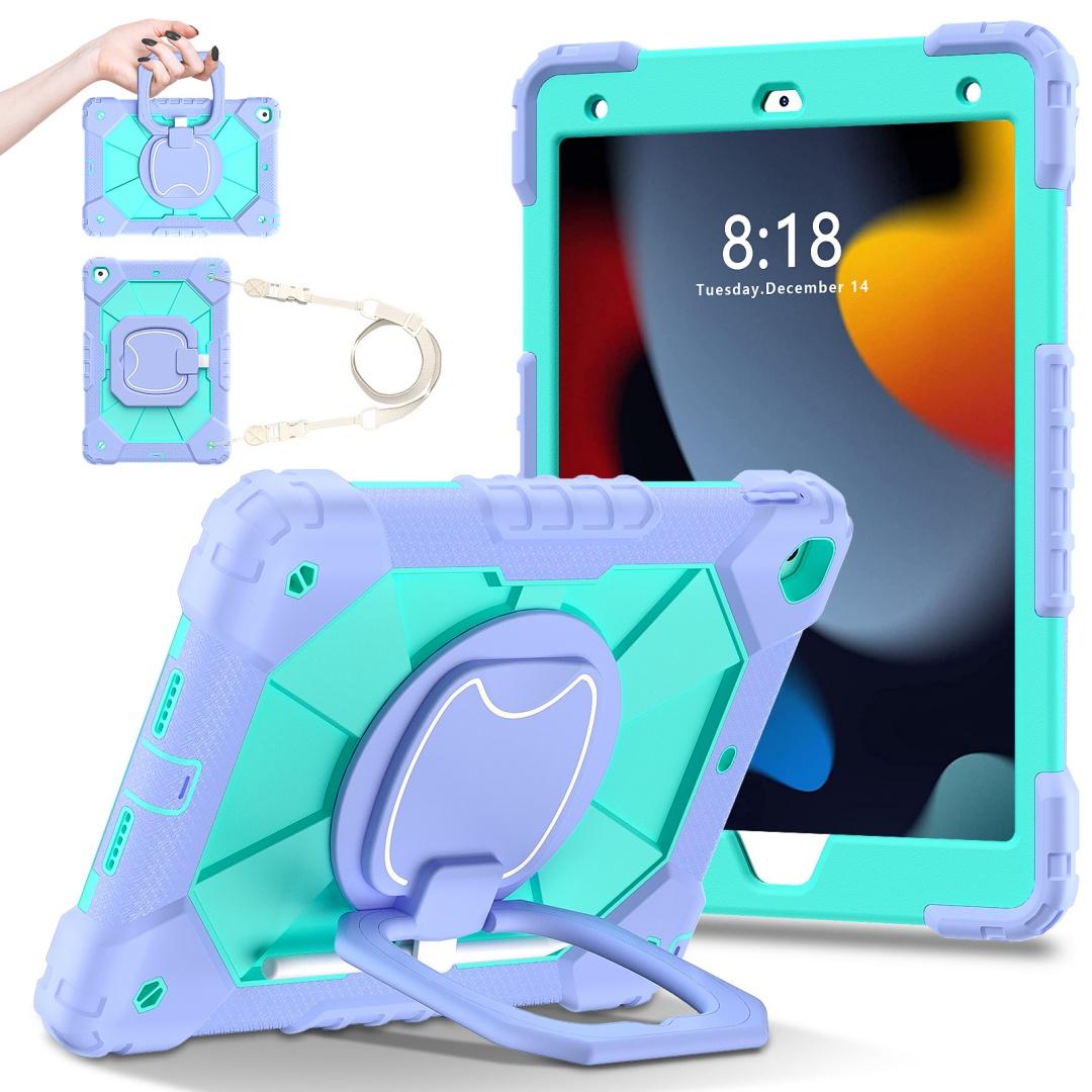 

Для Apple iPad 10,2 (2021) Вращающаяся на 360° рукоятка, прочная защитная подставка TPU+PC 3 в 1, противоударный чехол для планшета и ПК iPad 10.2 (2021) лаванды фиолетового