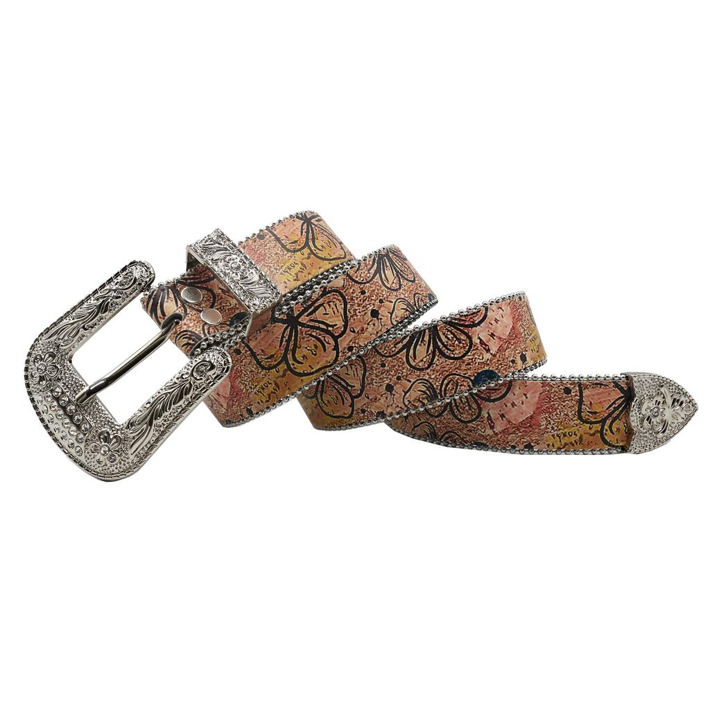 Y2K Original Design Rhinestone Printed Belt, Hip Hop Punk Personality Trend Pu Leather Belt