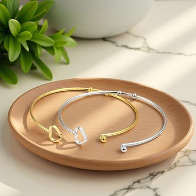 Stainless Steel Jewelry Geometric Bracelet Fashion Simple Heart Shape Adjustable Open Bracelet