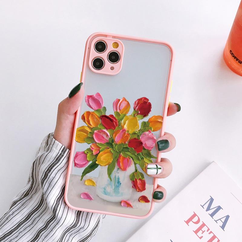 Retro Oil Painting Flower Phone Case For iPhone 11 12 Pro Max 16 15 Pro Max 13 12 Mini X XR XS SE2 8 7 Plus 14 Plus Covers