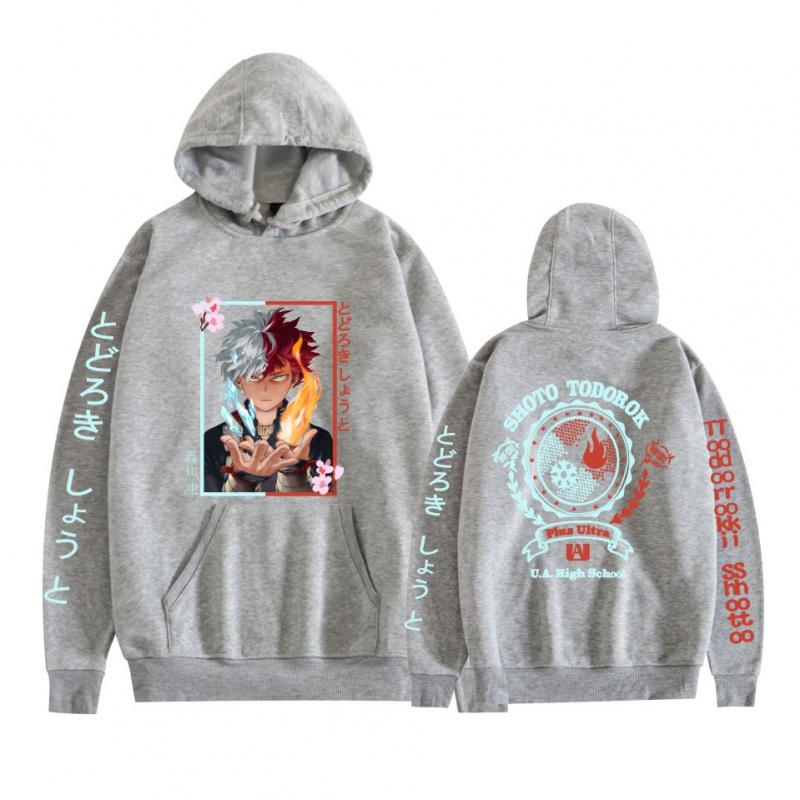 Japanese Style My Hero Academia Anime Print Unisex Fashion Loose Hooded Double Bar Sweatshirt