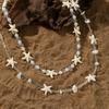 Women's Double-Layer Starfish Necklace with Pearl Beaded Choker, Niche Design Clavicle Chain for Seaside Vacation Style