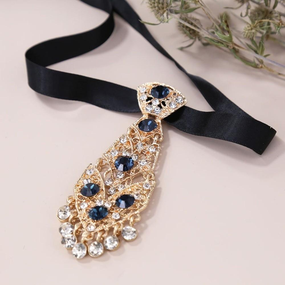 Special Adjustable Rhinestone Tie Short Length Fashion Crystal Neckties Shining Metal Short Tie Wine Party