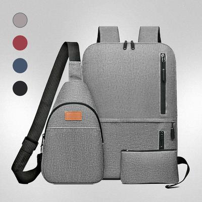 New Fashion Backpack Male Student School Bag Travel Bag Casual Notebook Three-piece Business Computer Bag