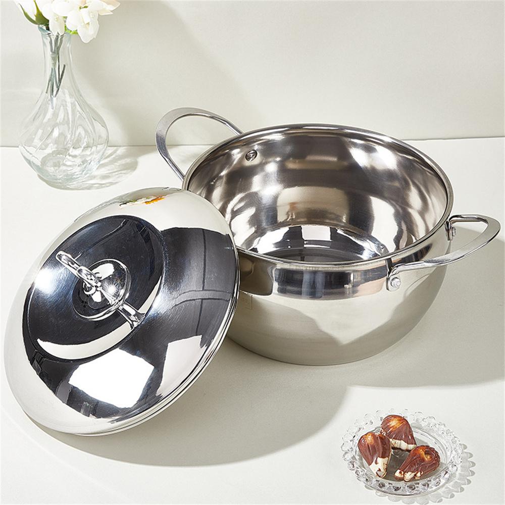1pc Stainless Steel Saucepan with Lid, Uncoated Multipurpose Soup Pot, Double Handle Apple Shape, Compatible with Electric Stove