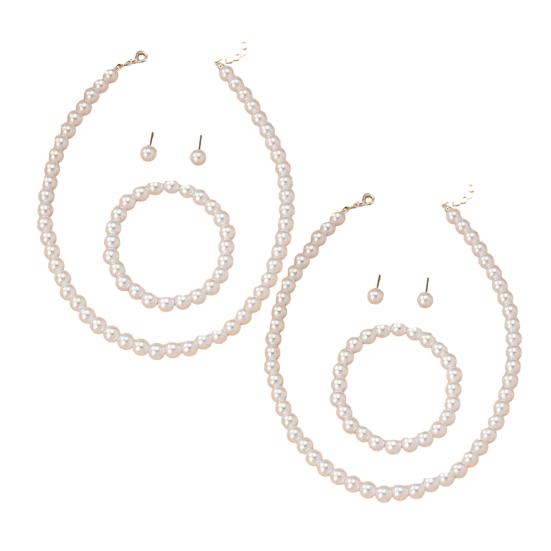1/2 Sets White Imitation Pearl Jewelry Set Choker Necklace Stud Earrings Bracelet Set Jewelry Accessories