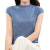 Maglia lavorata a maglia con pizzo, lana pettinata, maniche corte, da donna, estiva, collo mezzo alto, traforata, versatile, snellente, T-shirt a maniche corte, top