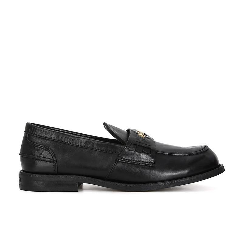 Hair, high-end cowhide version~ horse leather retro polished small gold coin loafer single shoes women's small leather shoes