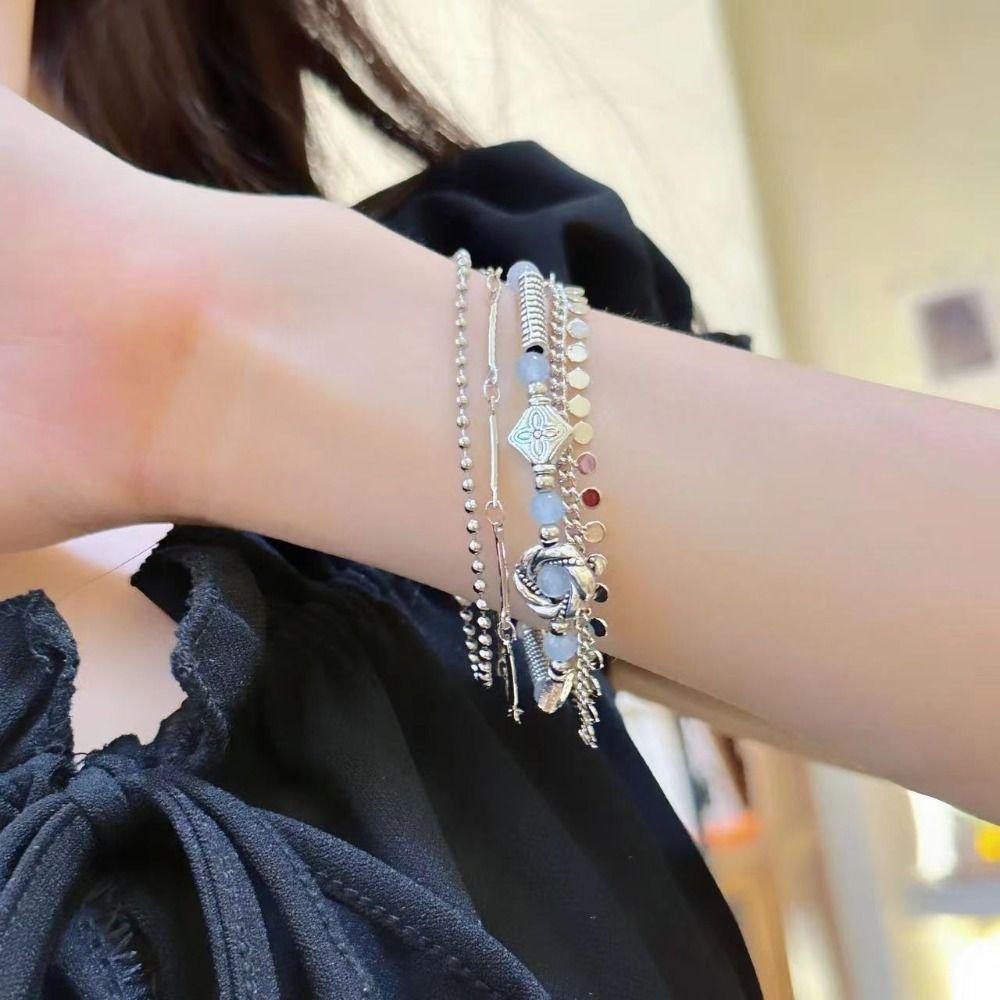 Tassel Retro Multilayer Bracelet Delicate Beads Bangles Vintage Ethnic Style Bracelet  Lady