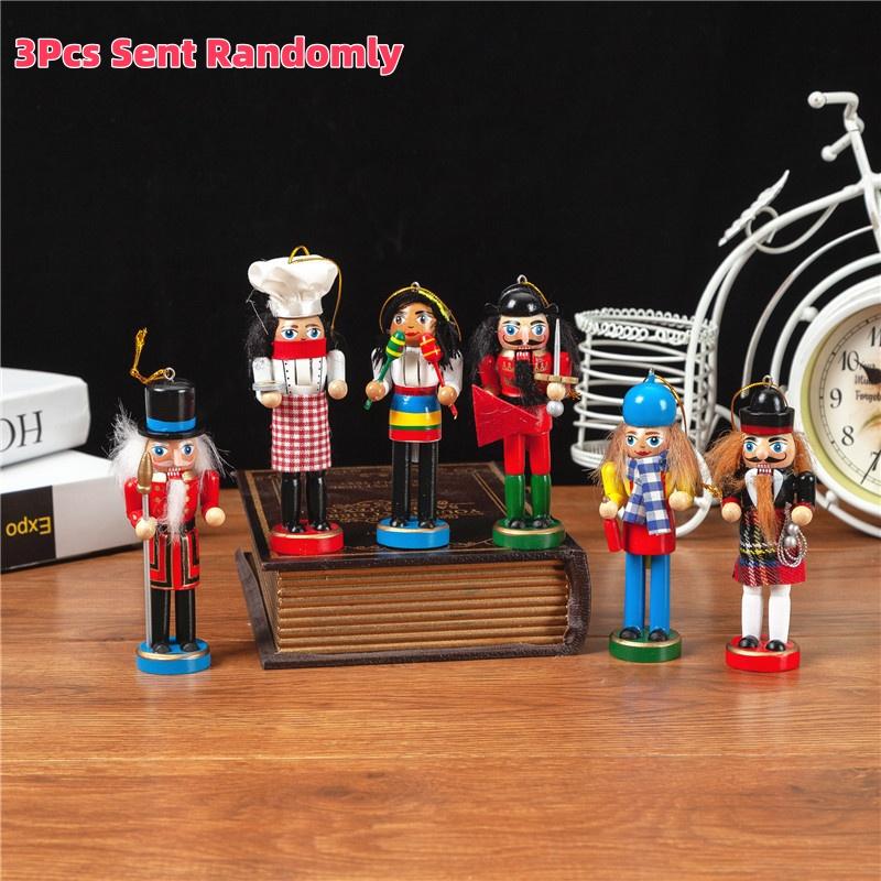 1/3/6Pcs New Year Home Decoration Christmas Nutcracker Soldier Puppet Wooden Handicraft Christmas Tree Pendant Desktop Ornament