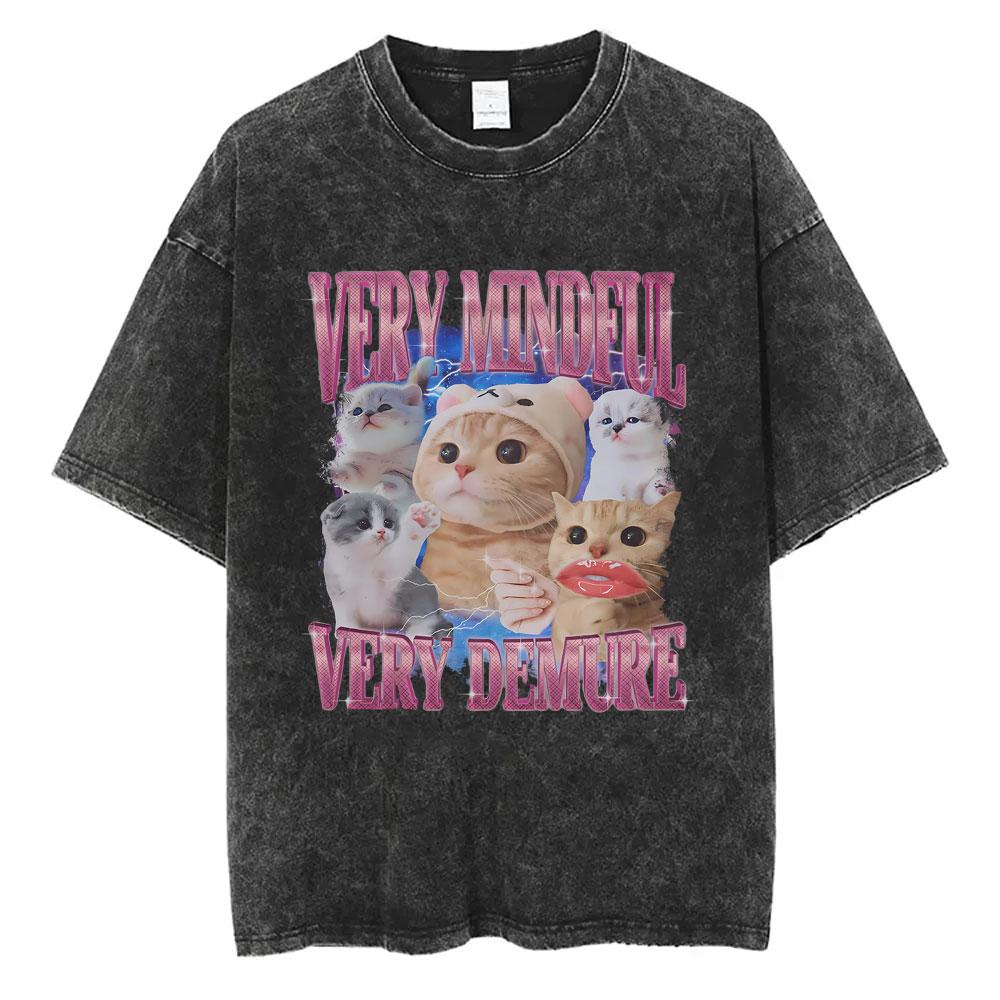 Lesbiche Mangiano Cosa Magliette Lavate Vintage Unisex Casual Cotone Retro Manica Corta Magliette Uomo Donna Carino Divertente Gatto Meme Maglietta