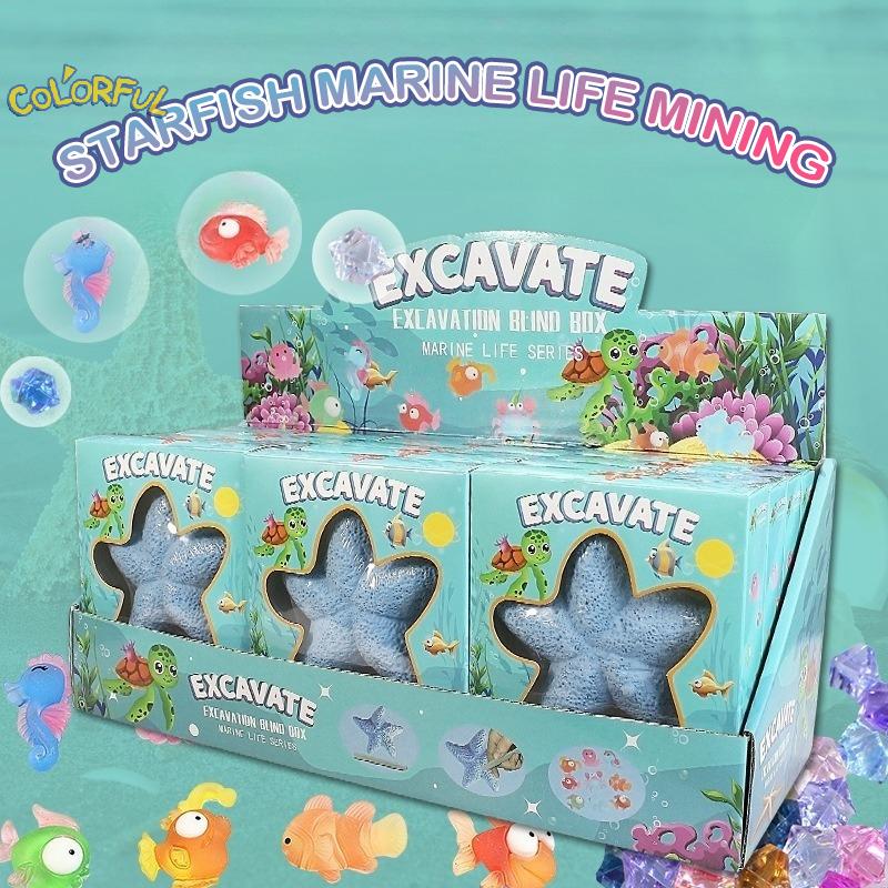 Handmade Starfish Marine Life Dig Kit with Gemstones Archaeological Excavation Science Toy for Boys & Girls Children's Gift