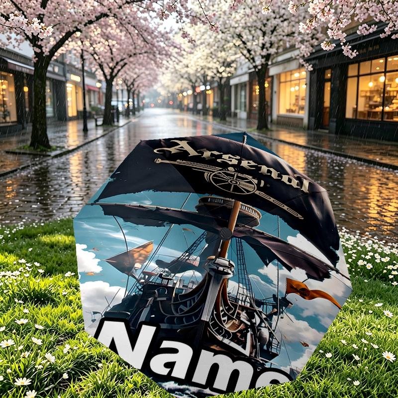 Custom Name Personalized Football Team Print Umbrella, Auto Open Close, 8‑Rib Sturdy Frame, Commute Camping Hiking Use, Birthday Gift