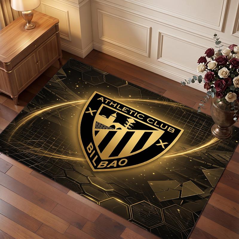 Athletic Bilbao Football Print Crystal Velvet Rug, Comfortable Water Absorbent Non Slip Indoor Floor Carpet