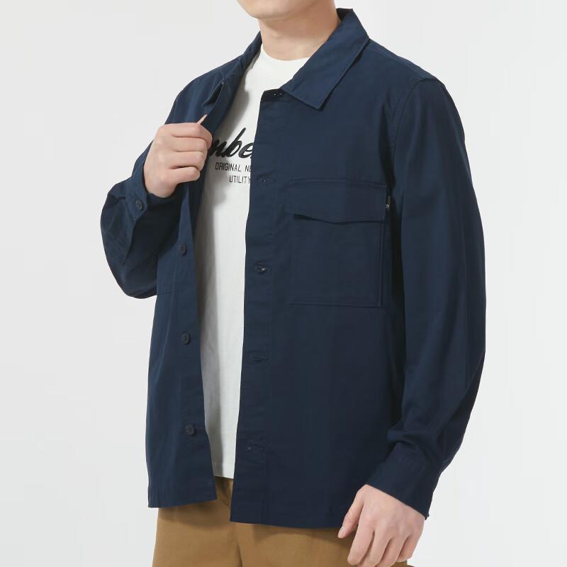 Timberland Solid Color Outdoor Sports Casual Loose Work Business Collar Long Sleeve Shirt Men shirts Deep-Sapphire-Blue A28QG-433