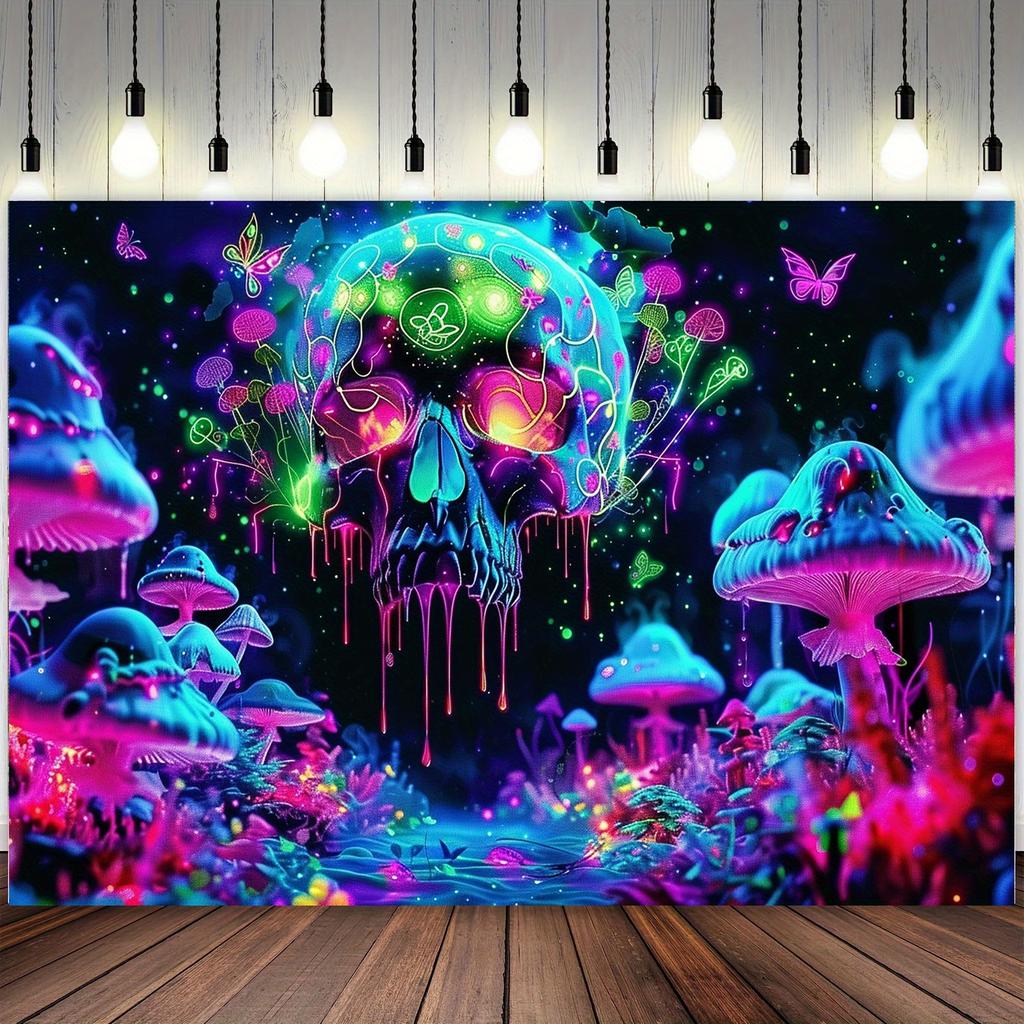 Psychedelic Skull Mushroom Tapestry Wall Hanging Cloth Background Cloth Room Decoration Home Decoration