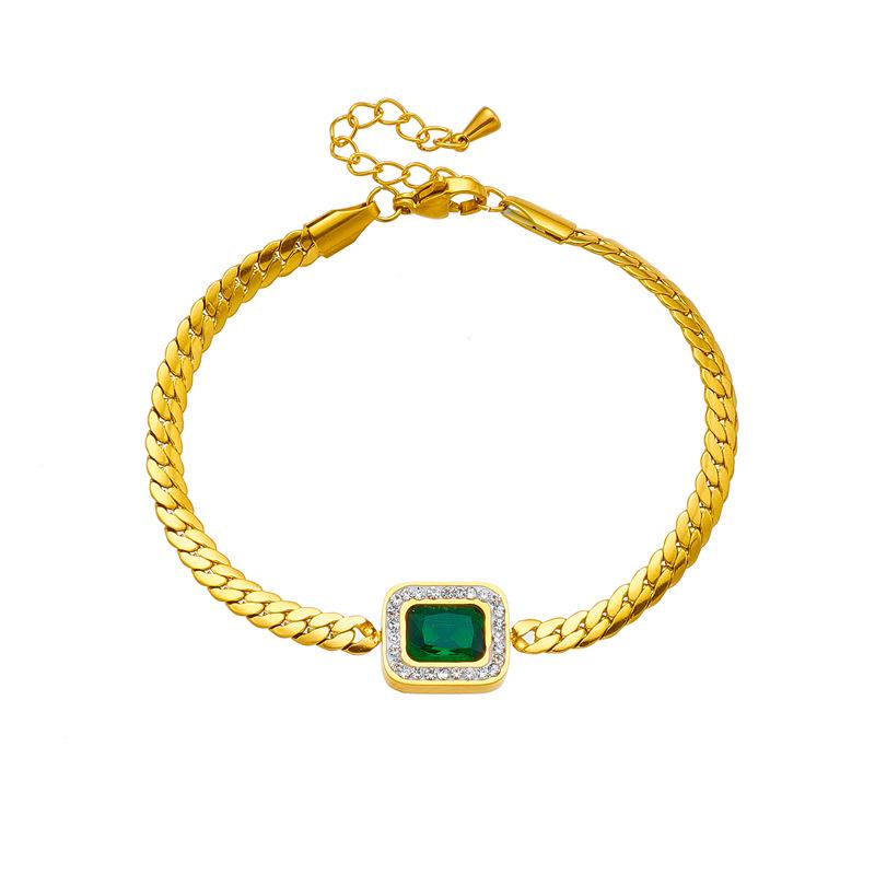 Gold Cuban Link Emerald Square Bracelet – Vintage Luxury Jewelry, Growth Elegance Gift for Women