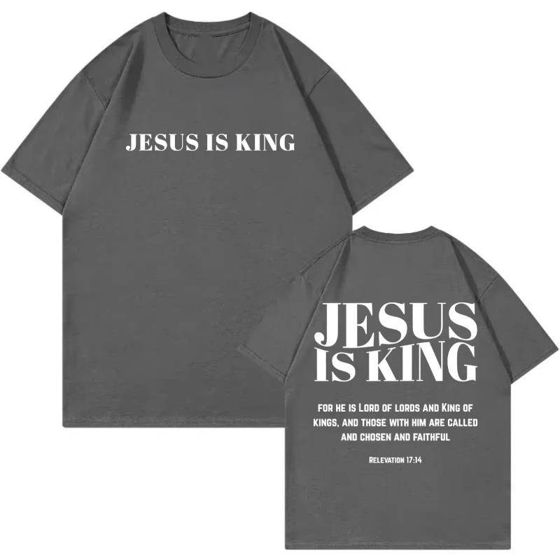 Frühling Sommer Neu Herren Damen JESUS IST KÖNIG Schriftzug Gedruckt Baumwolle T-Shirt Modisches Kurzarm Rundhals T-Shirt