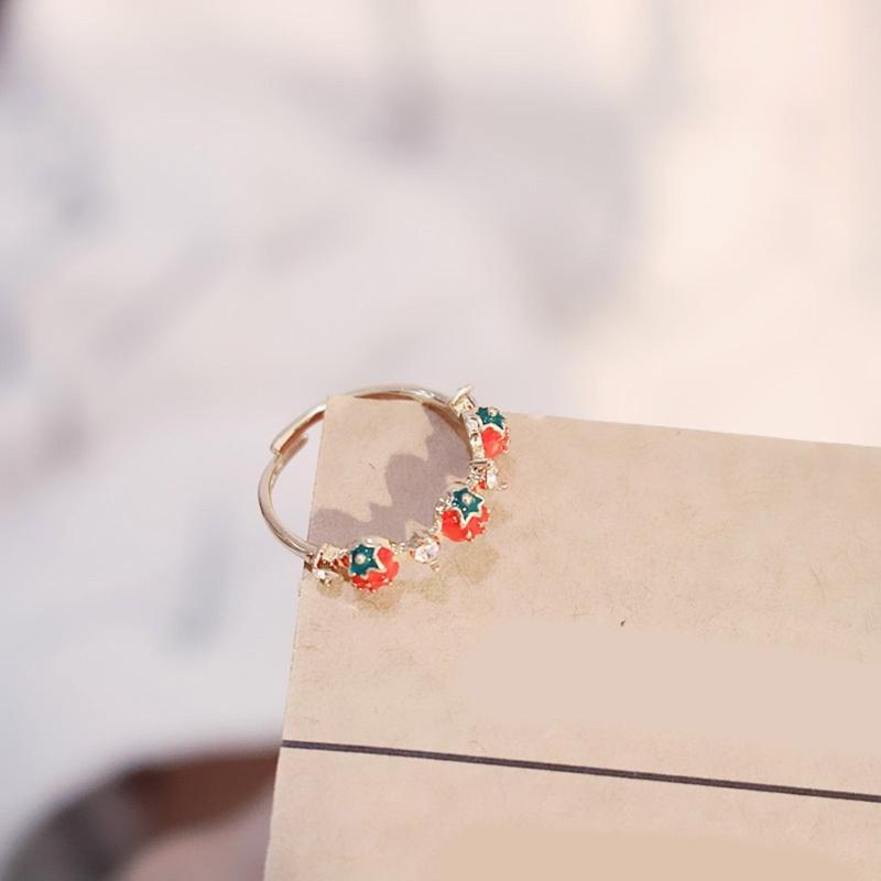 Adjustable Opening Strawberry Design Fashion Ring With Sparkling Cubic Zirconia Stones Versatile Stackable Jewelry For Daily Occasions
