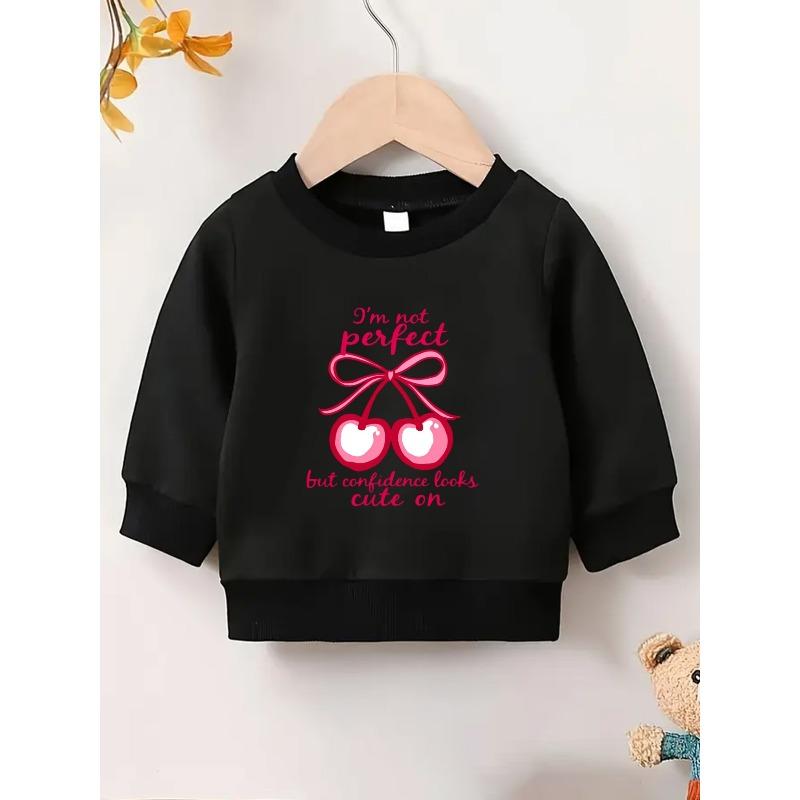 Kids Crew Neck Hoodie, Cute Cherry Graphic Print,Spring Autumn Outdoor Kids Clothing