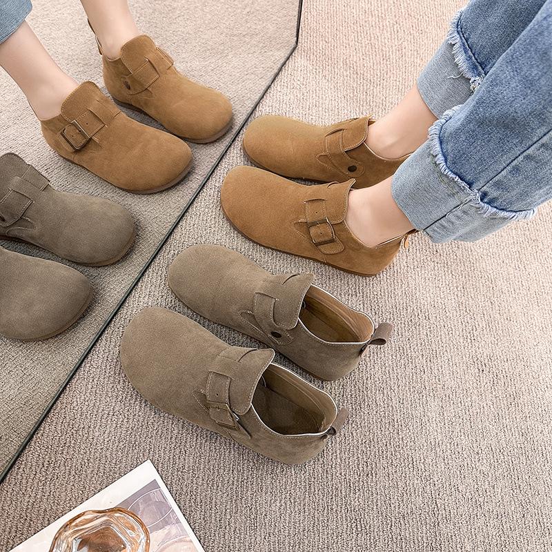 

Retro Birkenstocks velvet short boots women s autumn and winter 2024 new short Martin boots small ankle boots flat single boots 35