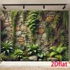 2D Plane, 1pc Lush Ivy and Stone Wall Polyester Background - Realistic Green Moss-covered Rock Design
