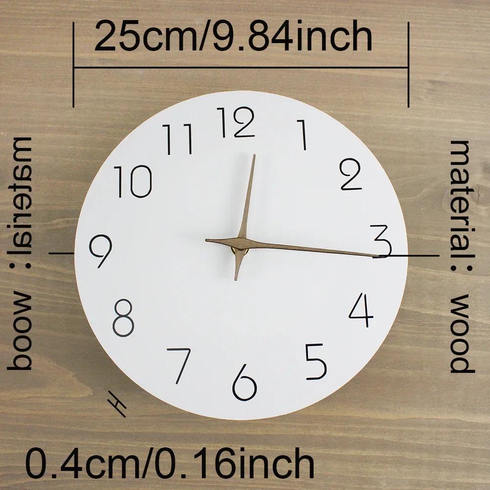10inch Nordic Style Silent White Wooded Wall Clock Time Accuracy Minimalism Wall Decoration Clock for Living Room Bedroom