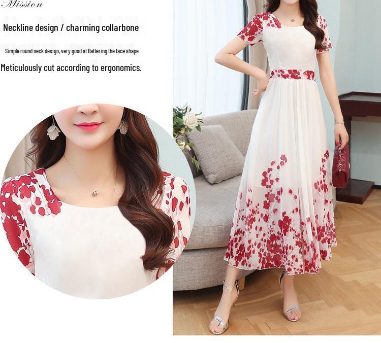 Elegantes Sommerkleid mit U-Ausschnitt, hoher Taille und A-Linie für Frauen mittleren Alters