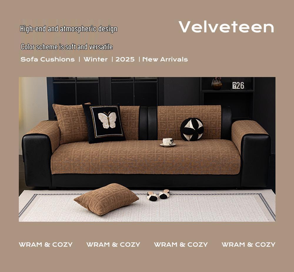 2025 Retro Style Plush Sofa Cushion Cover, Non-slip & Thickened for All Seasons