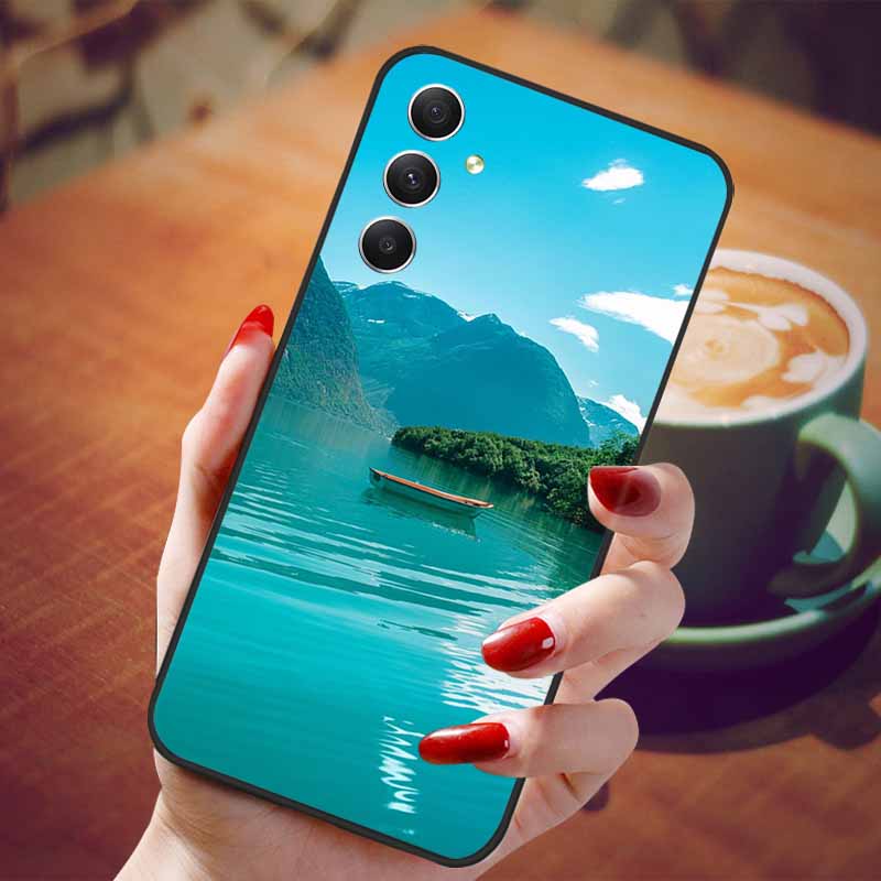 For Samsung Galaxy A55 5G Case Black TPU Silicone Beautiful Pattern Phone Cases for Galaxy A55 Shockproof Soft Cover A 55 6.6''