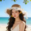 Summer sunshade UV protection beach hat lace bow sun hat