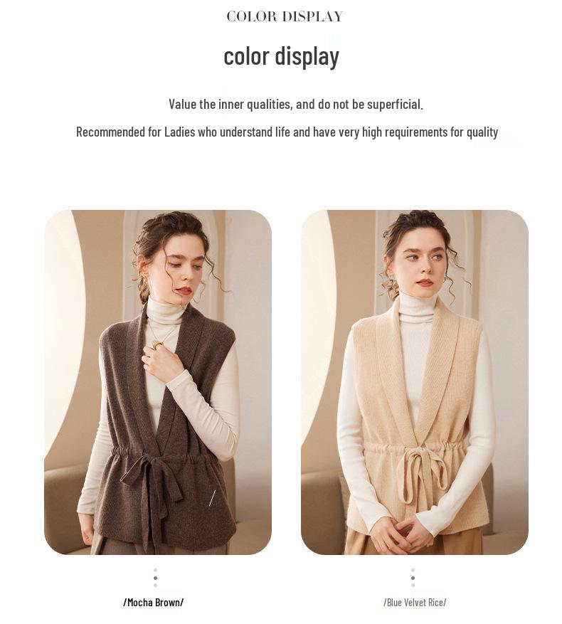 Trendy Women's Slimming Cashmere Vest: Sleeveless Knit Cardigan with Drawstring Tie Shoulders