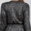 Women's Plus Size Sexy Solid Color Hot Silver Elastic Waist Midi Dress Slim V-Neck Long Sleeve Dress