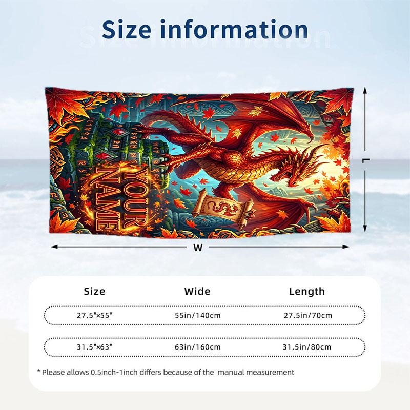 Dragon Phoenix Theme Beach Towel Personalized Custom Name & Text Soft Quick Dry Beach Towel for Swimming Travel