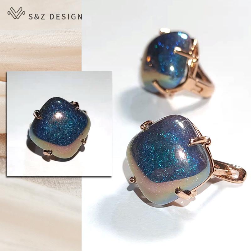 Fashion Elegant Luxury Square Colorful Drop Earrings For Women Girl Wedding Party Trendy Rose Gold Color Jewelry Eardrop