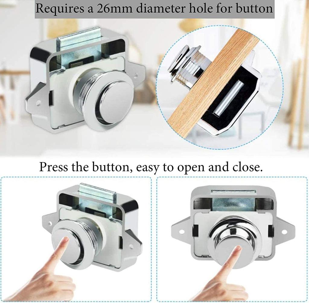5/10pcs 26mm Push Locks Camper Car Push Button Latch Locks Cabinet Lock RV Caravan Drawer Lock Furniture Hardware Door Locks
